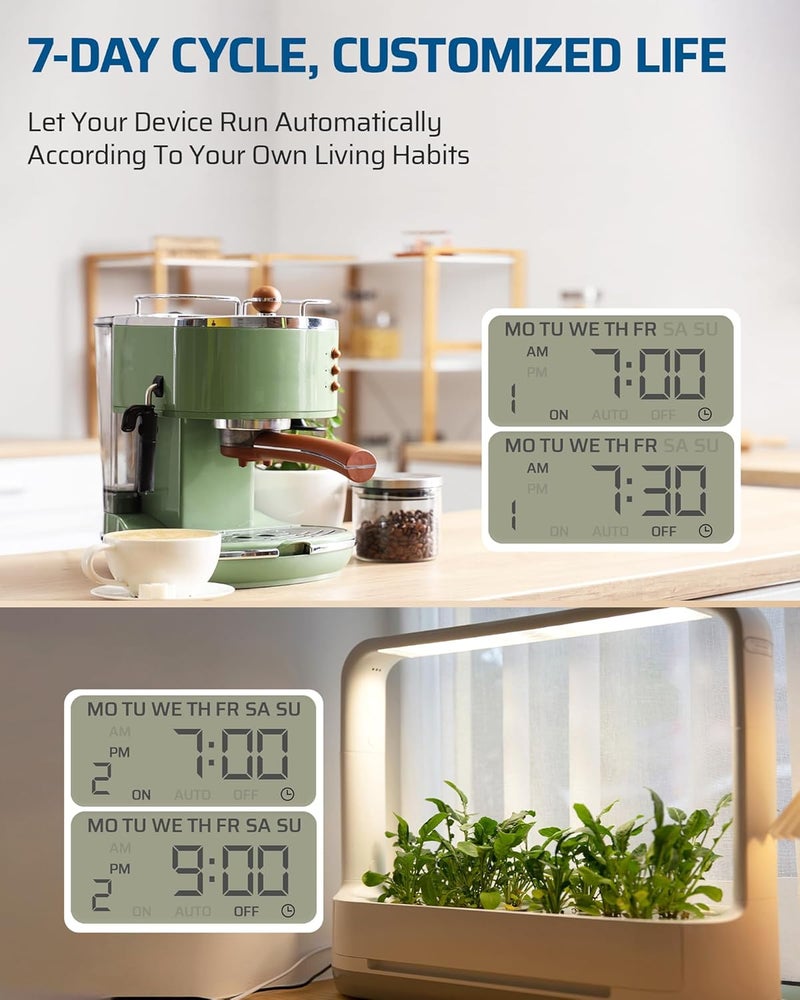 DEWENWILS 7 Day Heavy Duty Timers for Electrical Outlets, Dual Outlet Digital Timer, 3 Prong Programmable Light Timer for Indoor Lamp, Light, Fan, Pets, Home, Kitchen, Office, 125V 60Hz, 1 Pack - Image 3